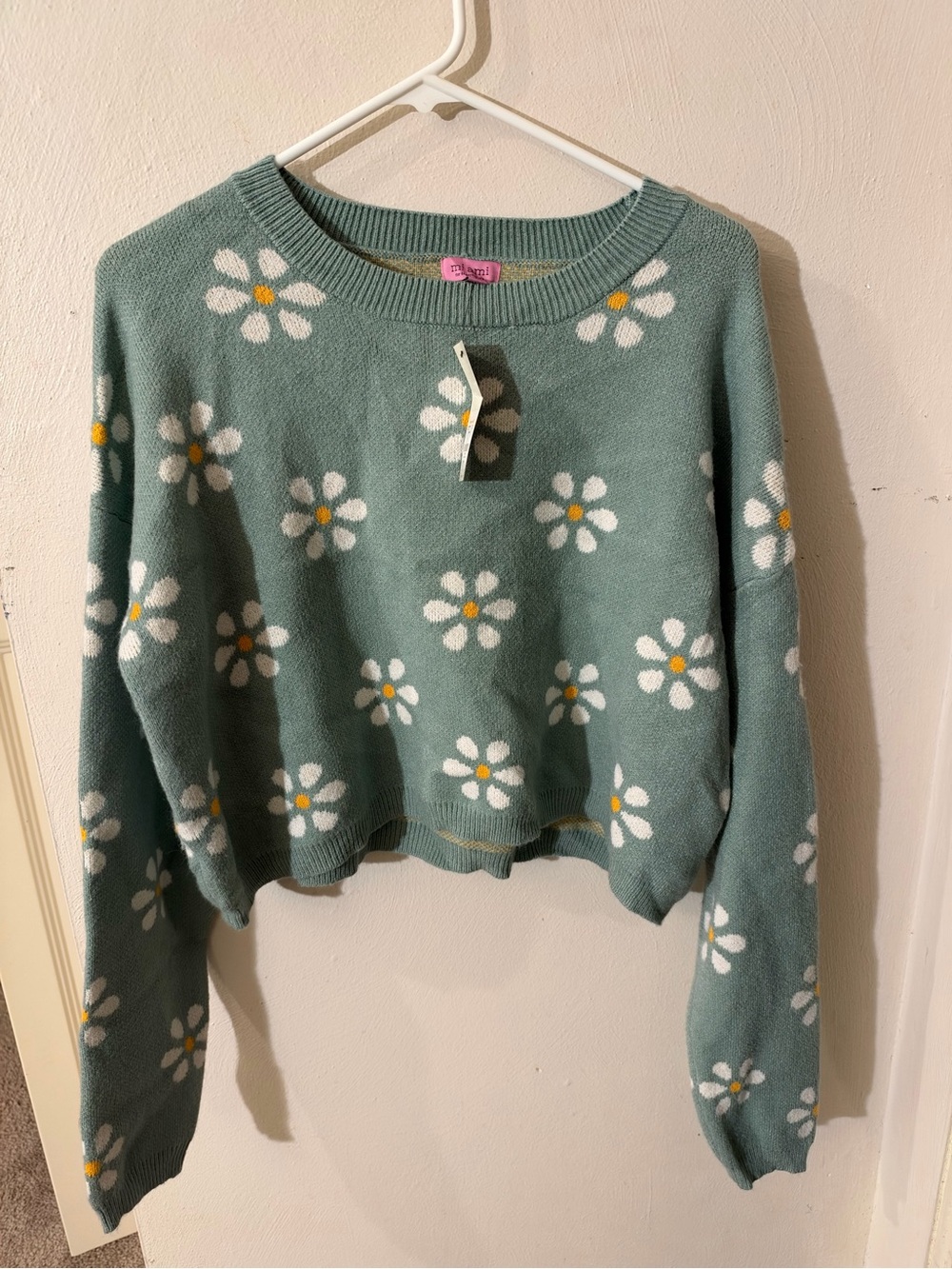 miami for Francesca’s Sage Green Daisy-Print Crewneck Sweater